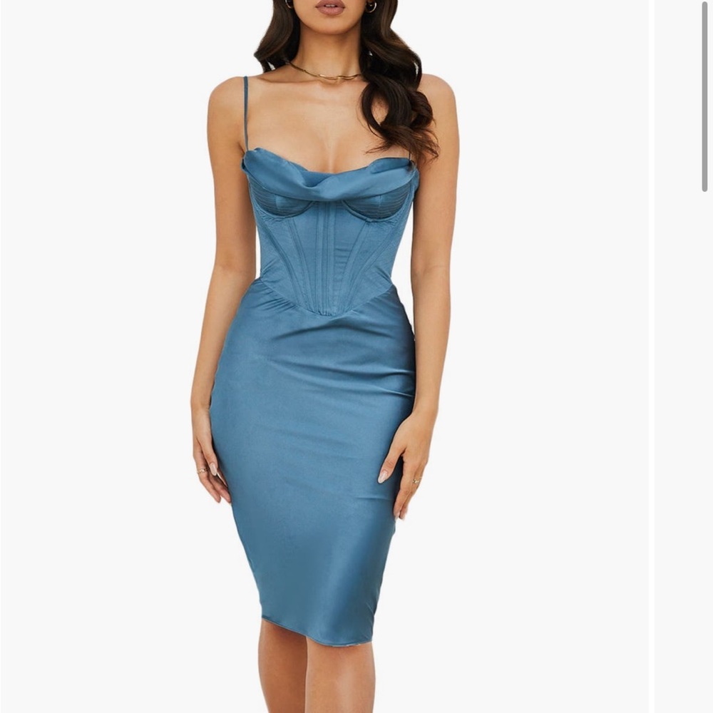 House of CB Teal Corset Midi Dress